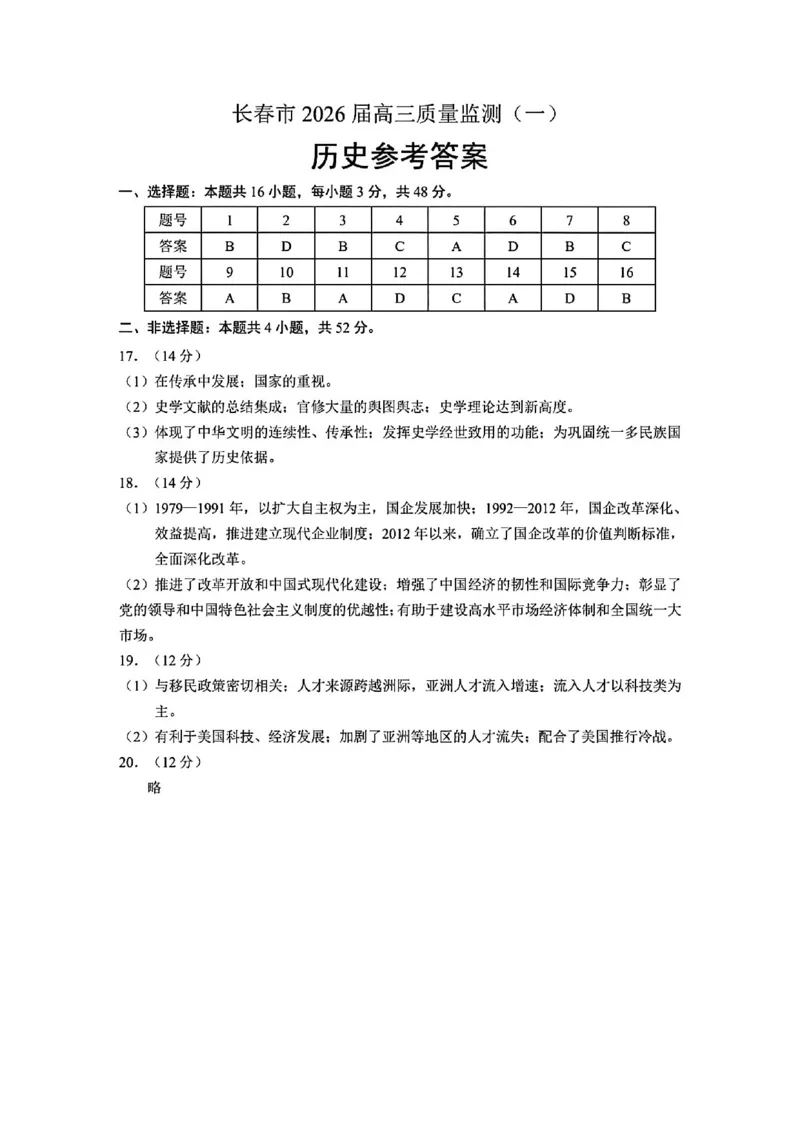 历史答案-长春市2026届高三质量监测（一）(1)_2026年1月_260106吉林省长春市2026届高三年级质量检测（一）（长春一模）