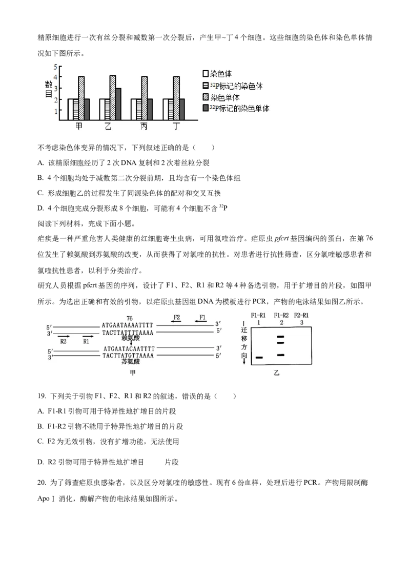 2024年6月浙江卷生物高考真题（原卷版）_高考真题全网收集_生物学_2024年新高考6月浙江卷生物高考真题解析（参考版）