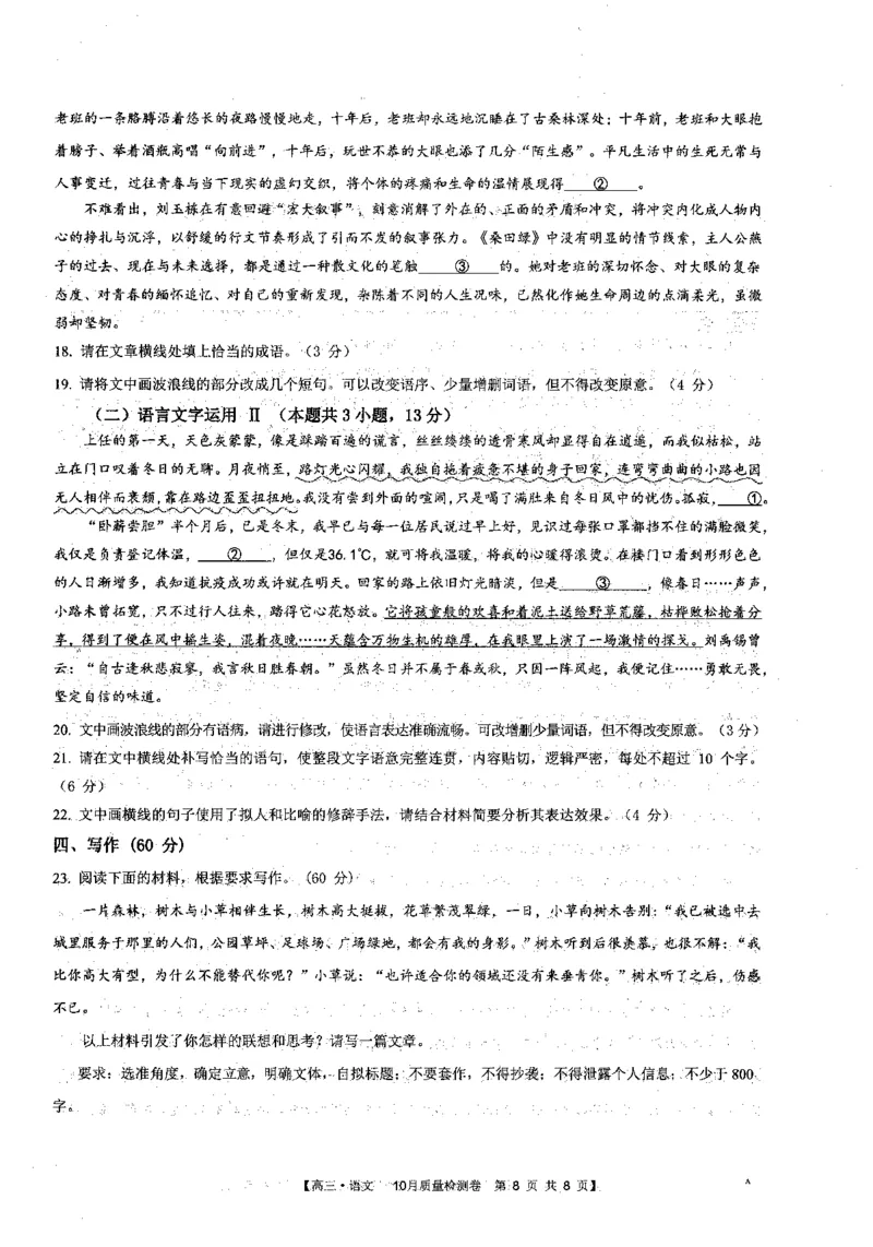 安徽省徽师联盟2024届高三上学期10月联考语文(1)_2023年10月_01每日更新_8号_2024届安徽省徽师联盟高三上学期10月联考