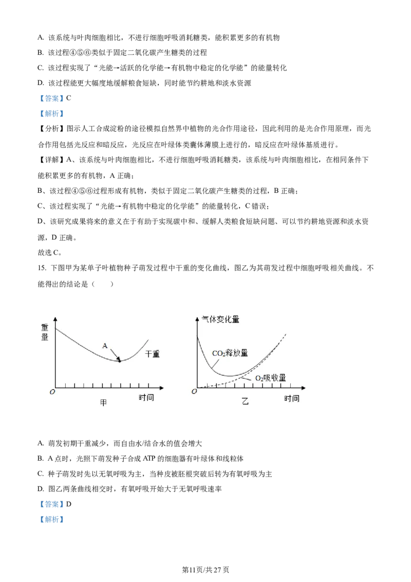 天津市耀华中学2023-2024学年高三上学期第一次月考生物试题（解析版）(1)_2023年10月_0210月合集_2024届天津市耀华中学高三上学期10月月考_天津市耀华中学2024届高三上学期10月月考生物