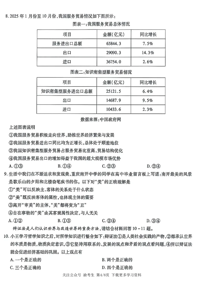 政治南开中学2026届高三第五次质量检测试卷(1)_2026年1月_260105重庆市南开中学2026届高三第五次质量检测（全科）