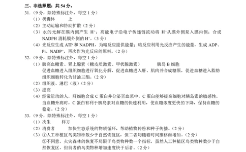 THUSSAT2023年9月诊断性测试理科综合生物答案_2023年9月_01每日更新_16号_全科THUSSAT中学生标准学术能力诊断性测试高三上学期9月测试