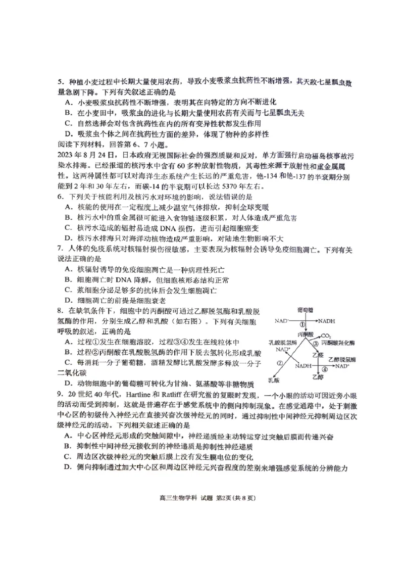 2023-2024学年第一学期天域全国名校协作体联考生物(1)_2023年10月_0210月合集_2024届浙江省第一学期天域全国名校协作体联考_浙江省2024届第一学期天域全国名校协作体联考生物