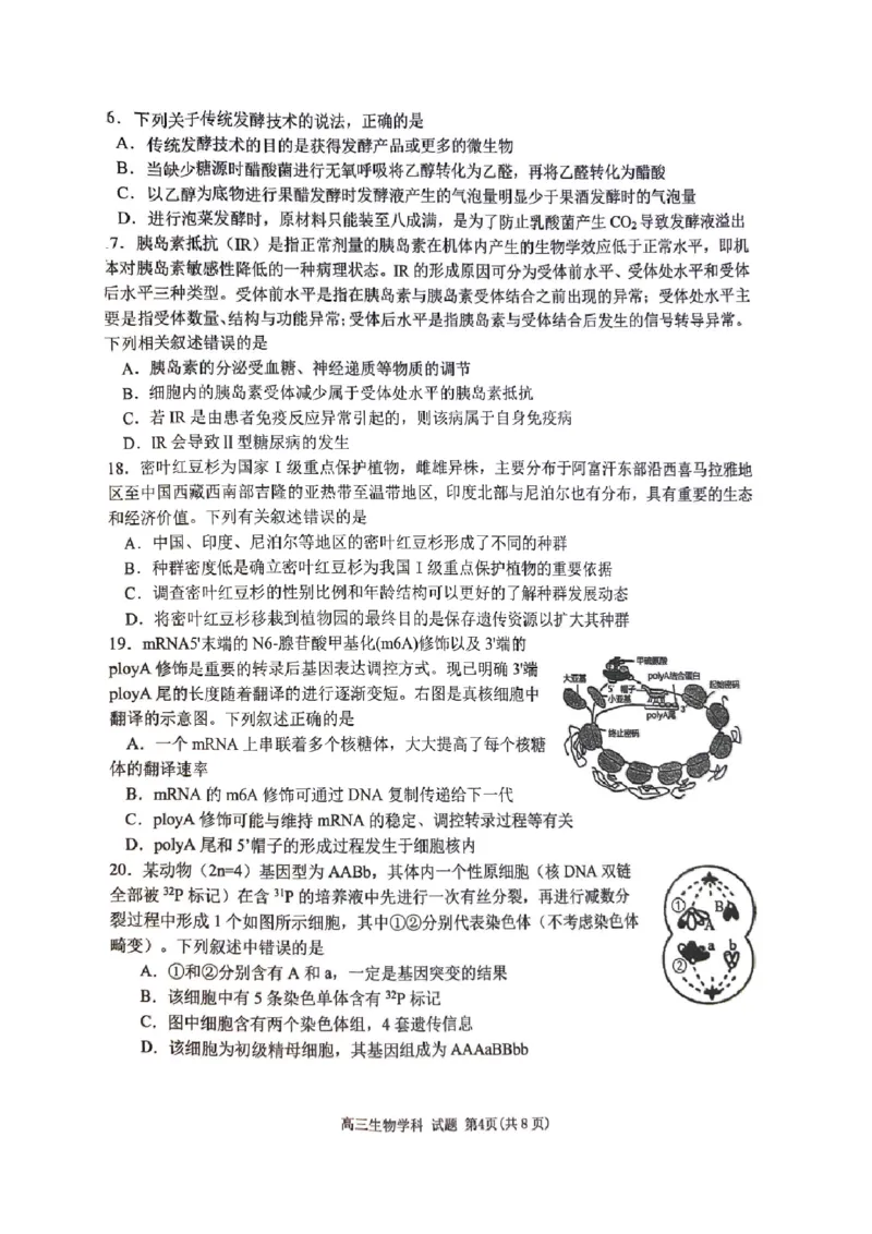 2023-2024学年第一学期天域全国名校协作体联考生物(1)_2023年10月_0210月合集_2024届浙江省第一学期天域全国名校协作体联考_浙江省2024届第一学期天域全国名校协作体联考生物