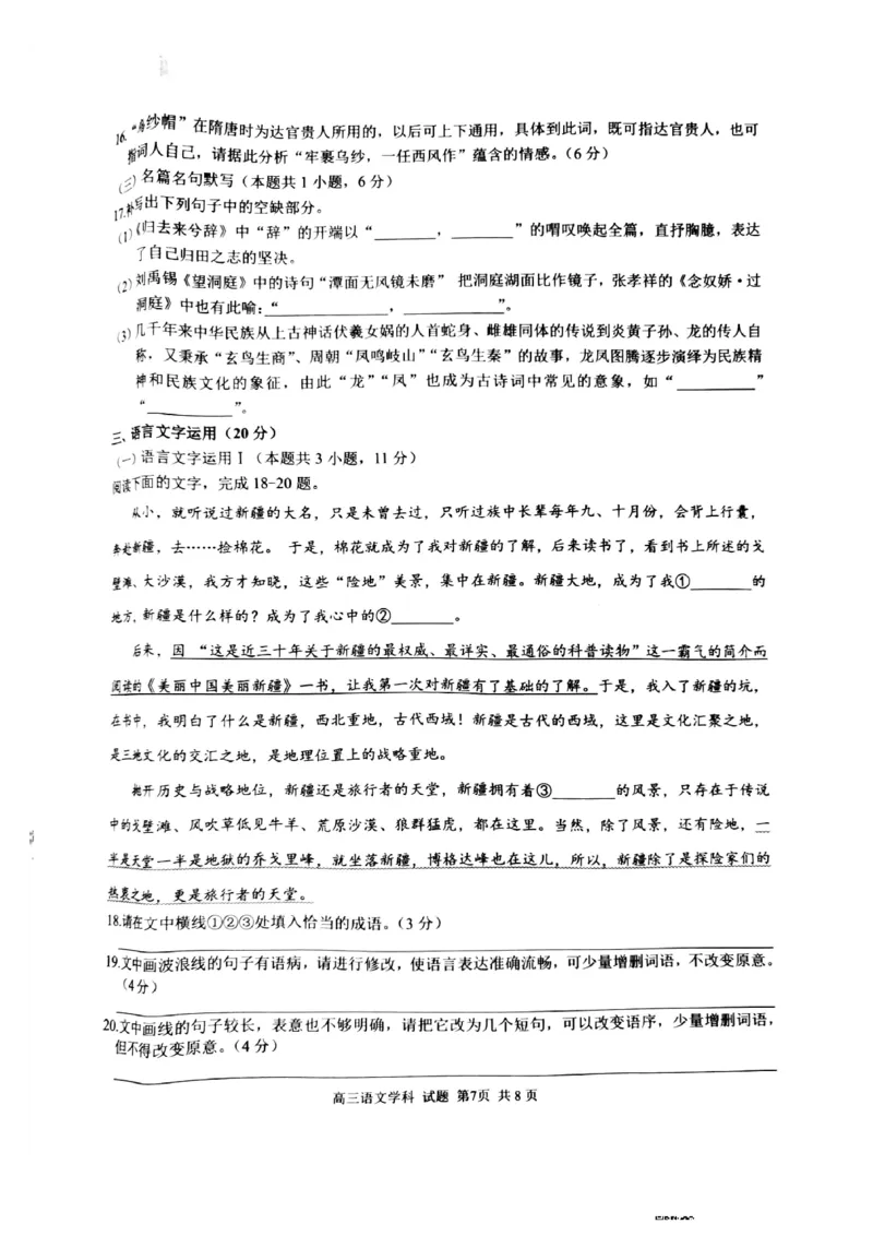 2023届浙江省七彩阳光新高考研究联盟高三上学期返校联考语文试题_2023年7月_01每日更新_31号_2023届浙江省七彩阳光新高考研究联盟高三上学期返校联考