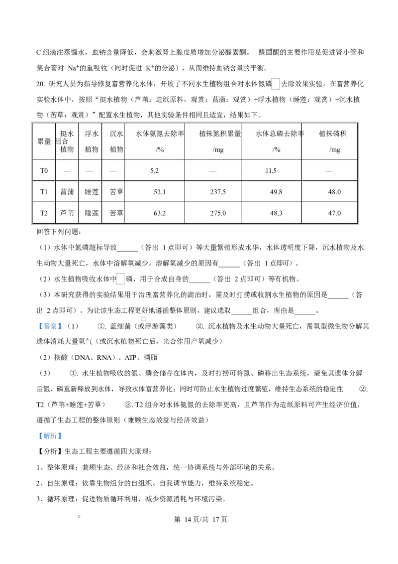 精品解析：2026届云南省高三模拟预测生物试题（解析版）(1)_2026年1月_2601252026届云南省高三普通高中学业水平选择性考试调研测试