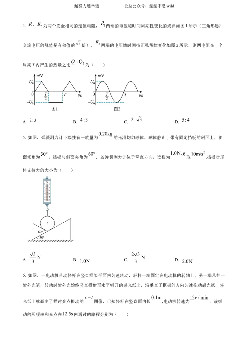 精品解析：2024年高考河北卷物理真题（原卷版）_高考真题全网收集_物理_2024年新高考河北卷物理高考真题解析（参考版）(2)