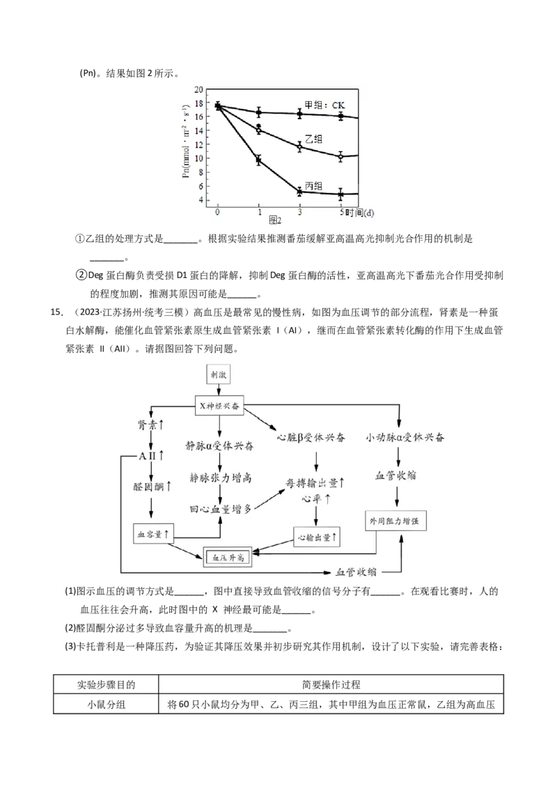 专题20实验与探究（学生卷）_近10年高考真题汇编（必刷）_十年（2014-2024）高考生物真题分项汇编（全国通用）_2023年高考真题和模拟题生物分项汇编（全国通用）