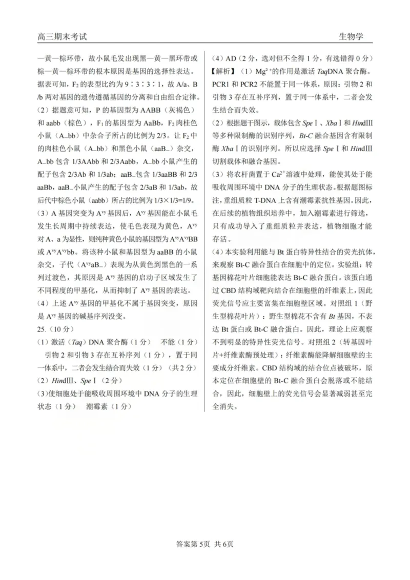 龙江教育联盟2026年1月高三上学期期末考试生物答案(1)_2026年1月_260116黑龙江省龙江教育联盟2026年1月高三上学期期末考试（全科）