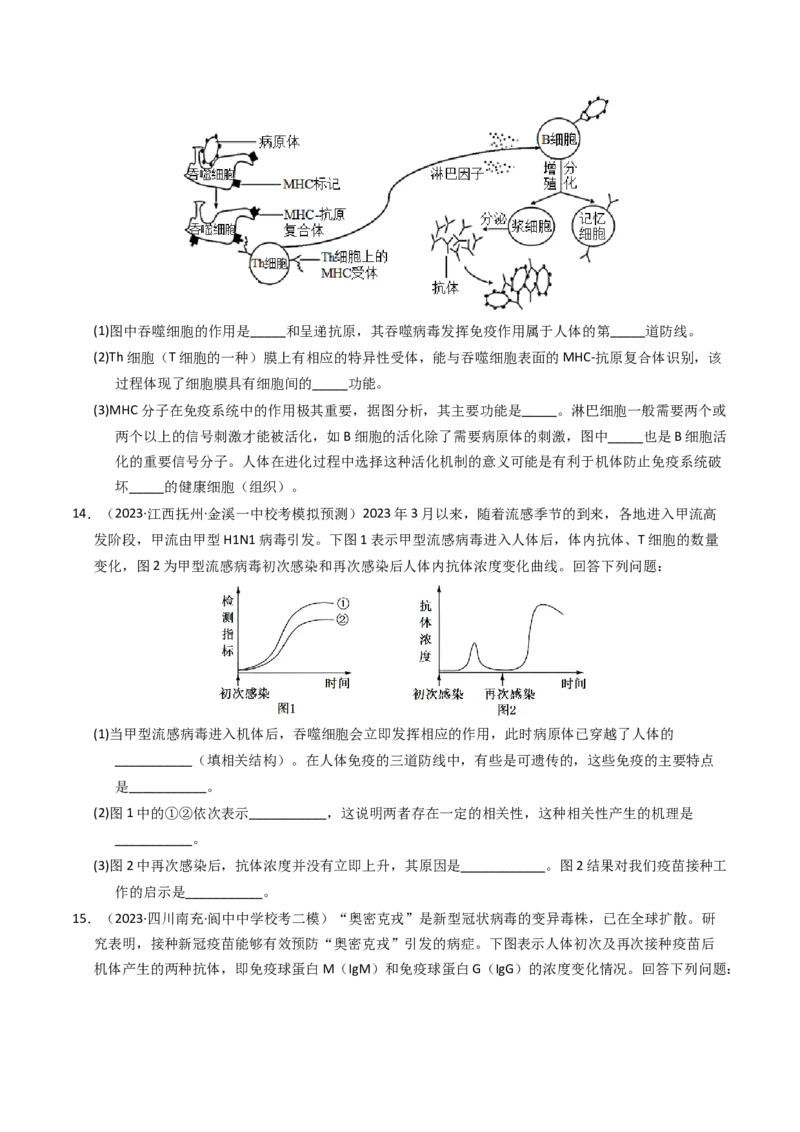 专题14免疫调节（学生卷）_近10年高考真题汇编（必刷）_十年（2014-2024）高考生物真题分项汇编（全国通用）_2023年高考真题和模拟题生物分项汇编（全国通用）