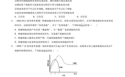 专题14免疫调节（学生卷）_近10年高考真题汇编（必刷）_十年（2014-2024）高考生物真题分项汇编（全国通用）_2023年高考真题和模拟题生物分项汇编（全国通用）