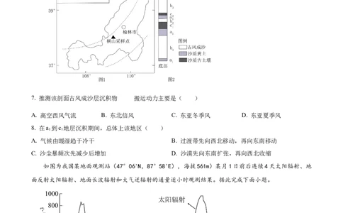 精品解析：2024年安徽省高考地理真题（原卷版）_高考真题全网收集_地理_2024年新高考安徽卷地理高考真题解析（参考版）
