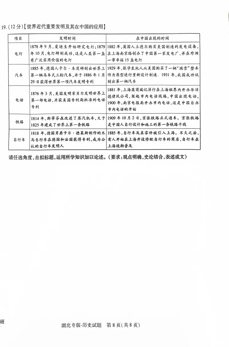 历史试卷_2024高考押题卷_22024王hou雄_16王后雄押题_2024年王后雄高考押题预测卷（湖北专版）_历史