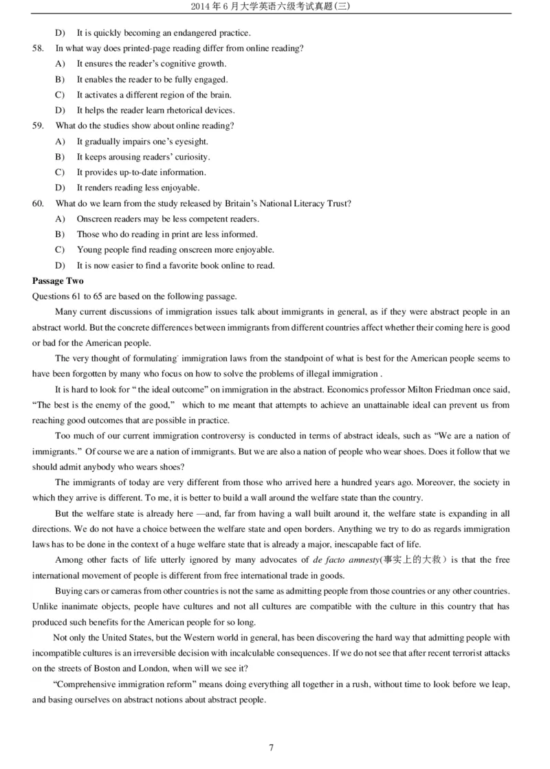 2014年6月大学英语六级考试真题（三）_英语四六级整合_英语四六级真题版本二此版为主此文件夹会持续更新_六级真题_1.六级真题+答案解析+听力音频_2014年-2022年真题解析音频