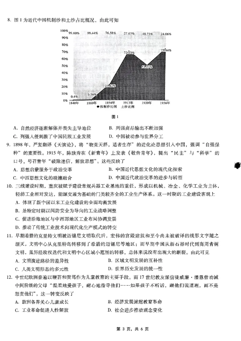 重庆市巴蜀中学2025届高考适应性月考卷（八）历史_2025年5月_250504重庆市巴蜀中学2025届高考适应性月考卷（八）（全科）