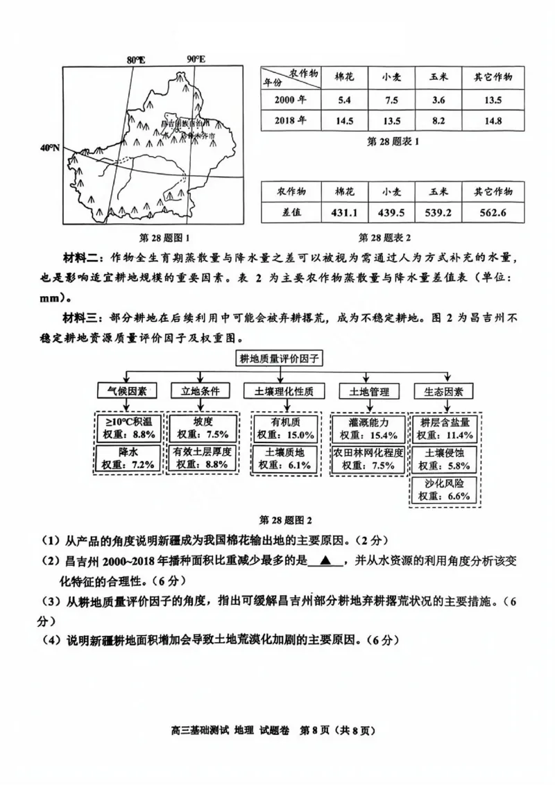 嘉兴高三上(9月基础)-地理试题+答案(1)_2023年10月_01每日更新_3号_2024届浙江省嘉兴高三9月基础测试