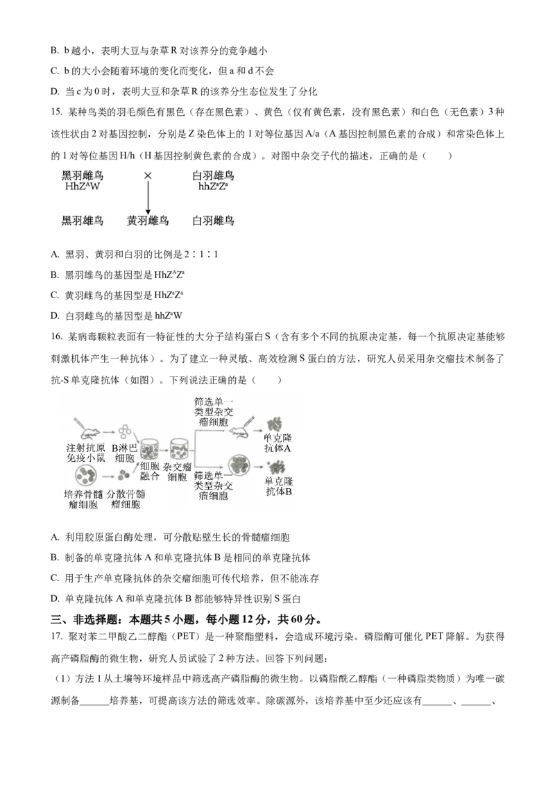 2024年江西高考真题生物试卷（原卷版）_高考真题全网收集_生物学_2024年新高考江西卷生物高考真题解析（参考版）