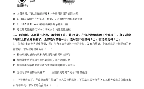 2024年江西高考真题生物试卷（原卷版）_高考真题全网收集_生物学_2024年新高考江西卷生物高考真题解析（参考版）