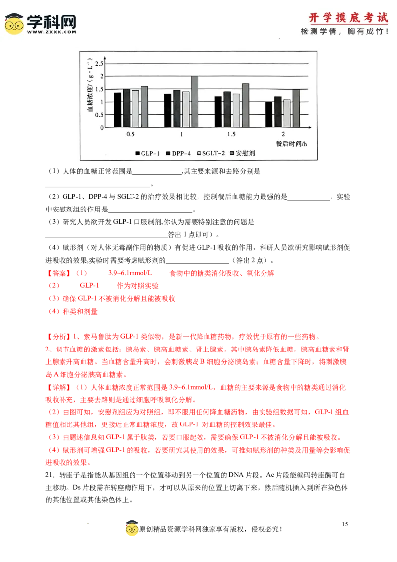 生物-2024届新高三开学摸底考试卷（广东专用）(解析版)_2024届新高三开学摸底考试卷_生物-2024届新高三开学摸底考试卷_生物-2024届新高三开学摸底考试卷（广东专用）