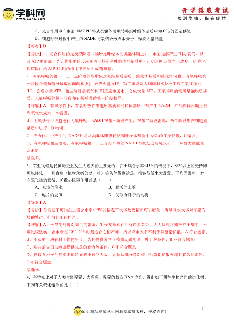 生物-2024届新高三开学摸底考试卷（广东专用）(解析版)_2024届新高三开学摸底考试卷_生物-2024届新高三开学摸底考试卷_生物-2024届新高三开学摸底考试卷（广东专用）