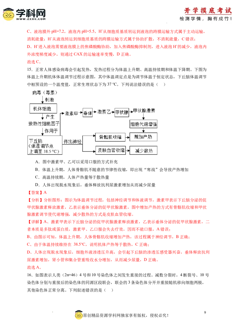 生物-2024届新高三开学摸底考试卷（广东专用）(解析版)_2024届新高三开学摸底考试卷_生物-2024届新高三开学摸底考试卷_生物-2024届新高三开学摸底考试卷（广东专用）