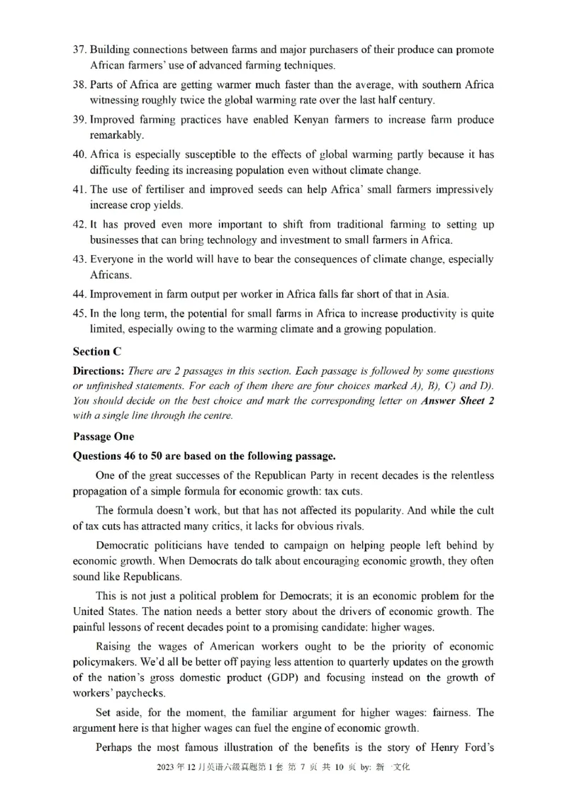 2023.12六级真题第1套可复制可检索，打印首选_英语四六级整合_英语四六级真题版本二此版为主此文件夹会持续更新_六级真题_1.六级真题+答案解析+听力音频_2023年12月CET6