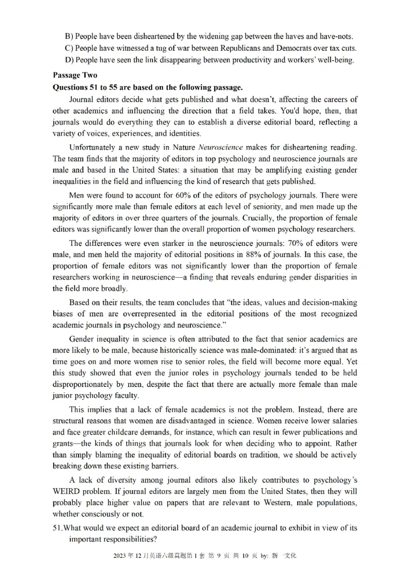 2023.12六级真题第1套可复制可检索，打印首选_英语四六级整合_英语四六级真题版本二此版为主此文件夹会持续更新_六级真题_1.六级真题+答案解析+听力音频_2023年12月CET6