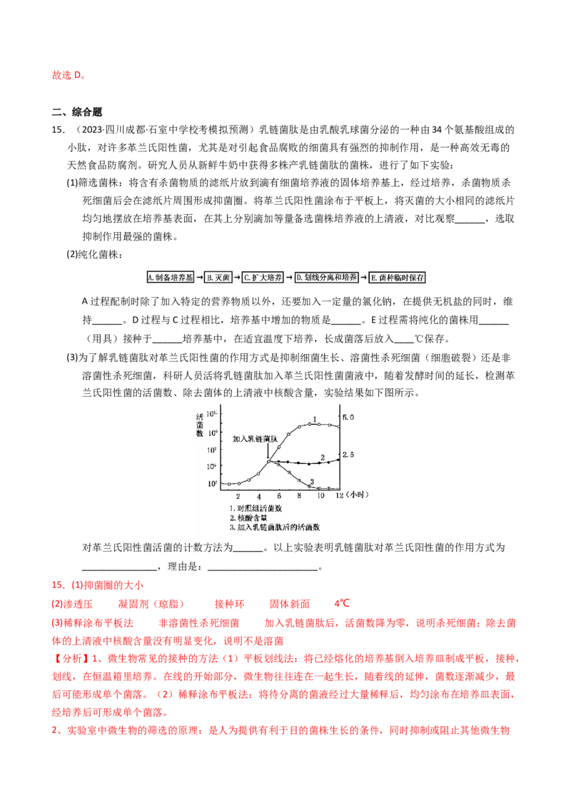 专题17发酵工程（解析卷）_近10年高考真题汇编（必刷）_十年（2014-2024）高考生物真题分项汇编（全国通用）_2023年高考真题和模拟题生物分项汇编（全国通用）