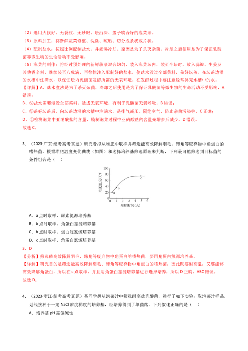 专题17发酵工程（解析卷）_近10年高考真题汇编（必刷）_十年（2014-2024）高考生物真题分项汇编（全国通用）_2023年高考真题和模拟题生物分项汇编（全国通用）