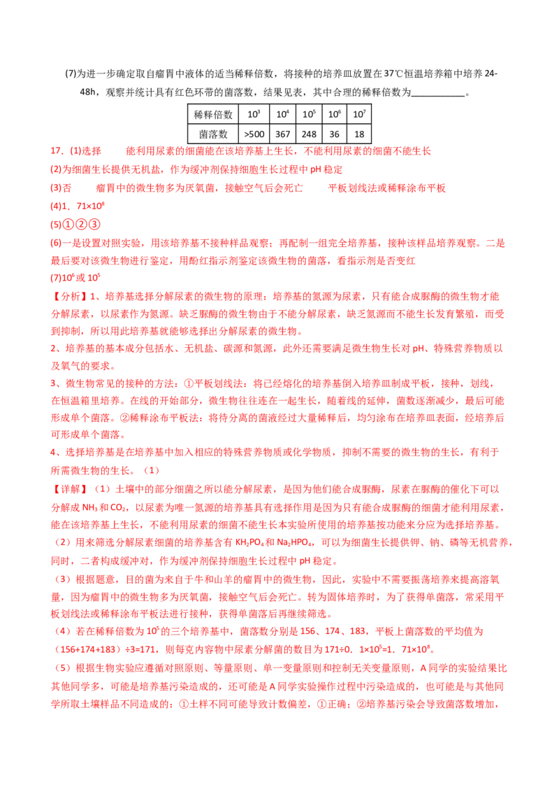 专题17发酵工程（解析卷）_近10年高考真题汇编（必刷）_十年（2014-2024）高考生物真题分项汇编（全国通用）_2023年高考真题和模拟题生物分项汇编（全国通用）