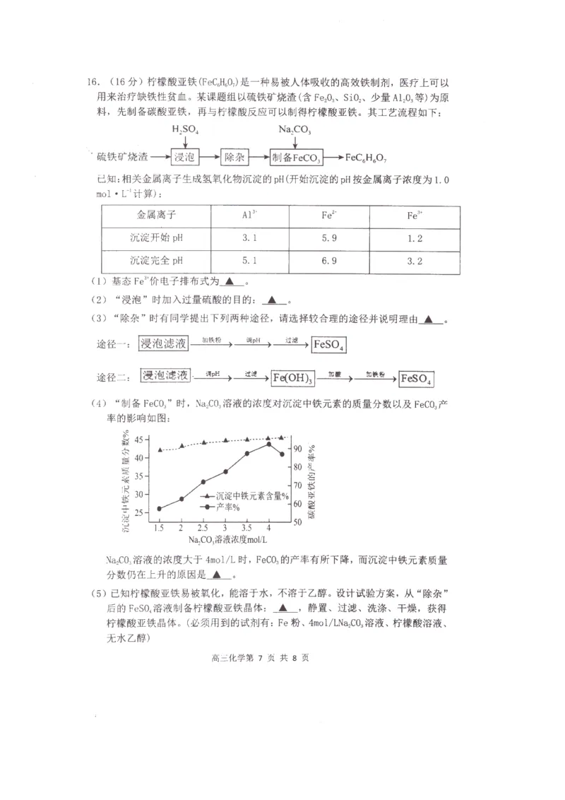 化学(1)_2023年10月_0210月合集_2024届江苏省淮安市五校联盟高三上学期10月学情调查测试_江苏省淮安市五校联盟2024届高三上学期10月学情调查测试化学