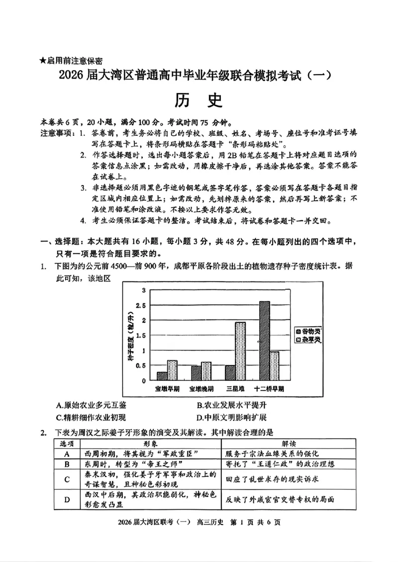 历史卷-2026大湾区一模(1)_2026年1月_260128广东省大湾区2026届普通高中毕业年级高三年级联合模拟考试（一）（全科）