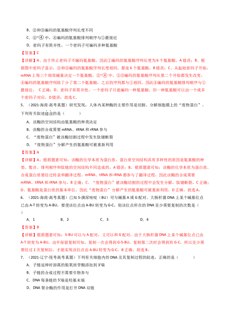 专题10遗传的分子基础（解析卷）_近10年高考真题汇编（必刷）_十年（2014-2024）高考生物真题分项汇编（全国通用）_十年（2014-2023）高考生物真题分项汇编（全国通用）