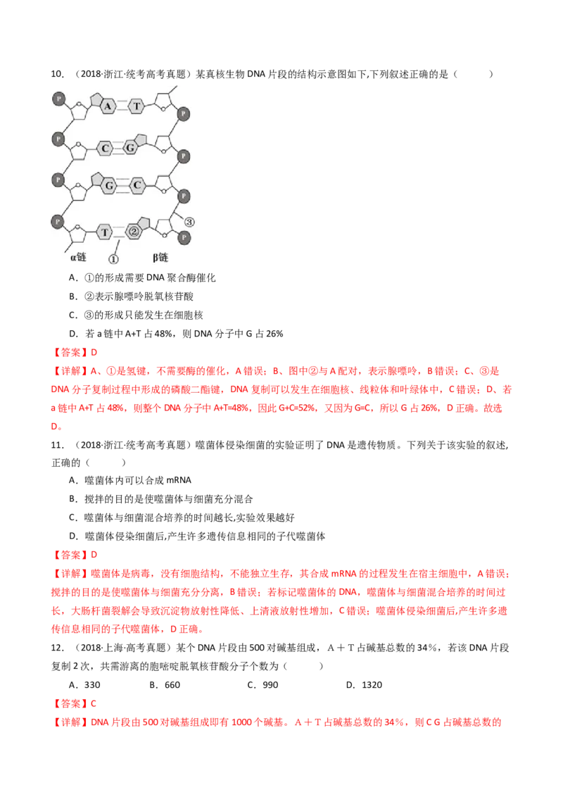 专题10遗传的分子基础（解析卷）_近10年高考真题汇编（必刷）_十年（2014-2024）高考生物真题分项汇编（全国通用）_十年（2014-2023）高考生物真题分项汇编（全国通用）