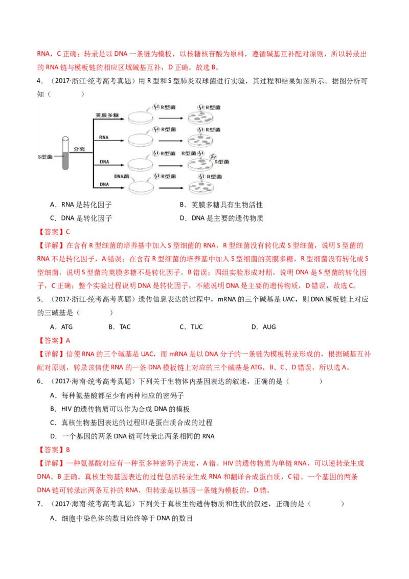 专题10遗传的分子基础（解析卷）_近10年高考真题汇编（必刷）_十年（2014-2024）高考生物真题分项汇编（全国通用）_十年（2014-2023）高考生物真题分项汇编（全国通用）