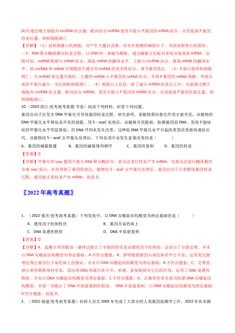 专题10遗传的分子基础（解析卷）_近10年高考真题汇编（必刷）_十年（2014-2024）高考生物真题分项汇编（全国通用）_十年（2014-2023）高考生物真题分项汇编（全国通用）