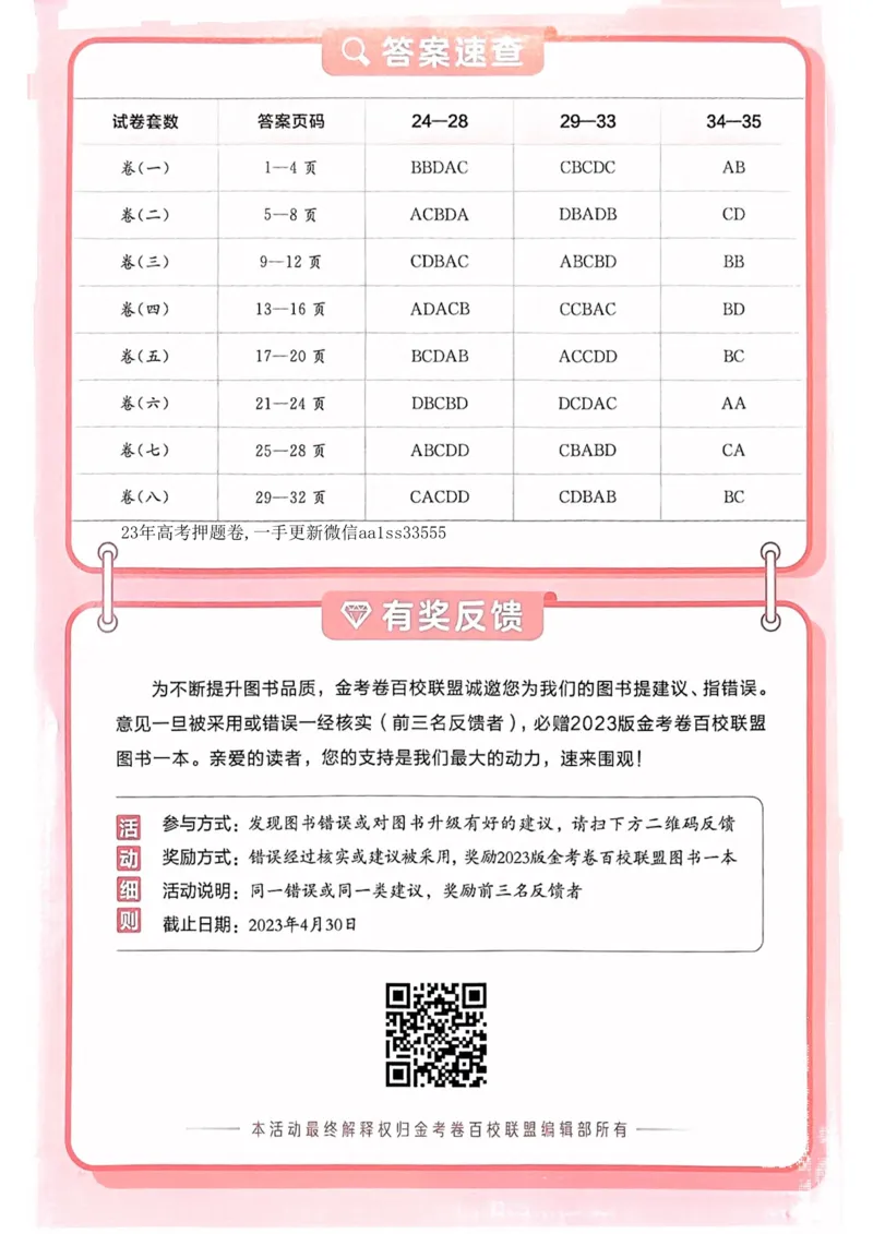 历史答案_2023高考押题卷_2023版天星金考卷最后一卷_全国卷版_最后一卷&middot;历史