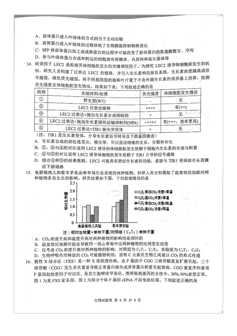 生物试题卷(1)_2026年1月_260124湖南省株洲市2025-2026学年高三上学期一模（湖南株洲一模）（全科）_湖南省株洲市2025-2026学年高三上学期一模生物试题（图片版，含答案）