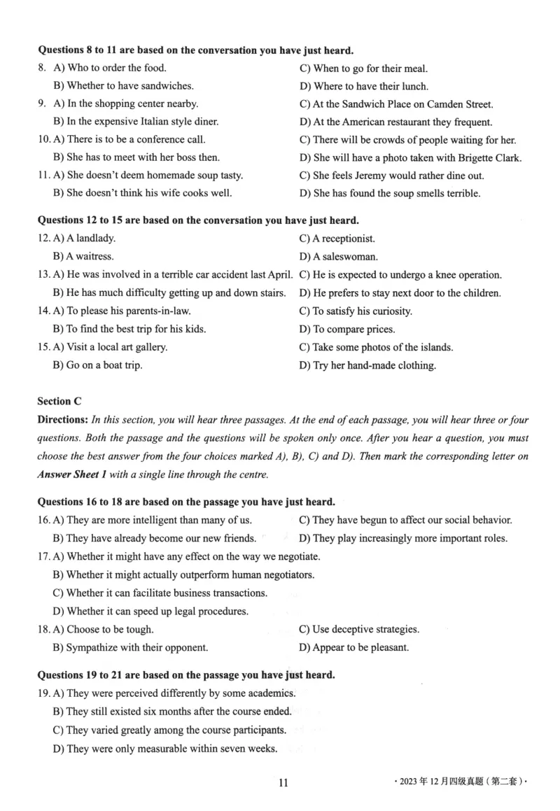 2023.12四级真题第2套可复制可检索_英语四六级整合_英语四六级真题版本二此版为主此文件夹会持续更新_四级真题_1.四级真题+答案解析+听力音频(1989-2025)_2023年_2023年12月CET4