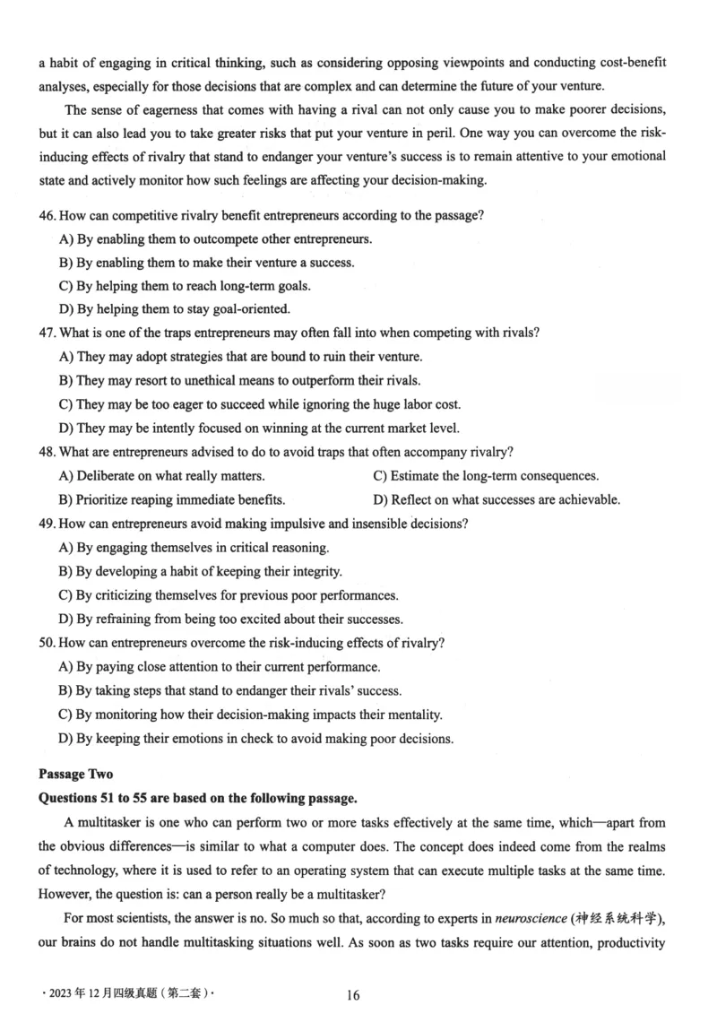 2023.12四级真题第2套可复制可检索_英语四六级整合_英语四六级真题版本二此版为主此文件夹会持续更新_四级真题_1.四级真题+答案解析+听力音频(1989-2025)_2023年_2023年12月CET4
