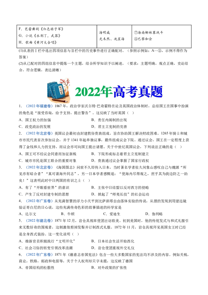 专题13资本主义制度的确立（学生卷）_近10年高考真题汇编（必刷）_十年（2014-2024）高考历史真题分项汇编（全国通用）_十年（2014-2023）高考历史真题分项汇编（全国通用）