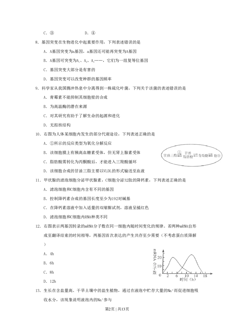 2011年高考生物试卷（上海）（空白卷）_生物历年高考真题_新&middot;PDF版2008-2025&middot;高考生物真题_生物（按年份分类）2008-2025_2011&middot;高考生物真题
