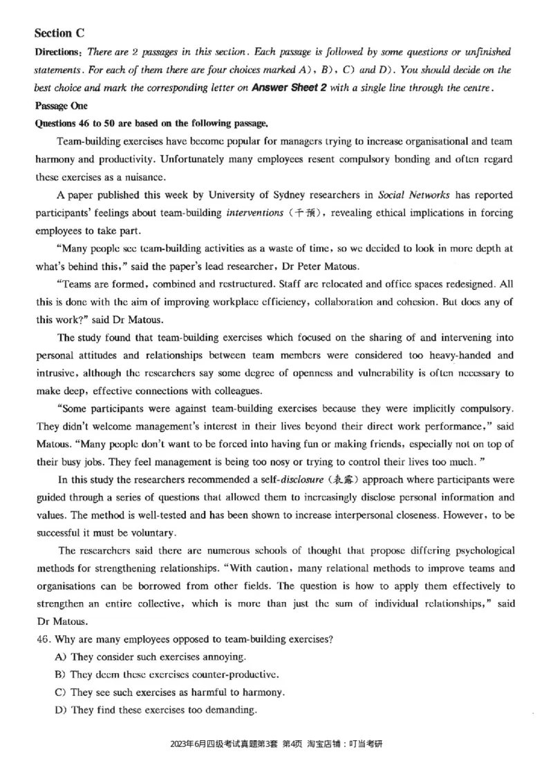 2023.06四级真题第3套_英语四六级整合_英语四六级真题版本二此版为主此文件夹会持续更新_四级真题_1.四级真题+答案解析+听力音频(1989-2025)_22023-2024年(真题-解析-听力=已完结)_2023年