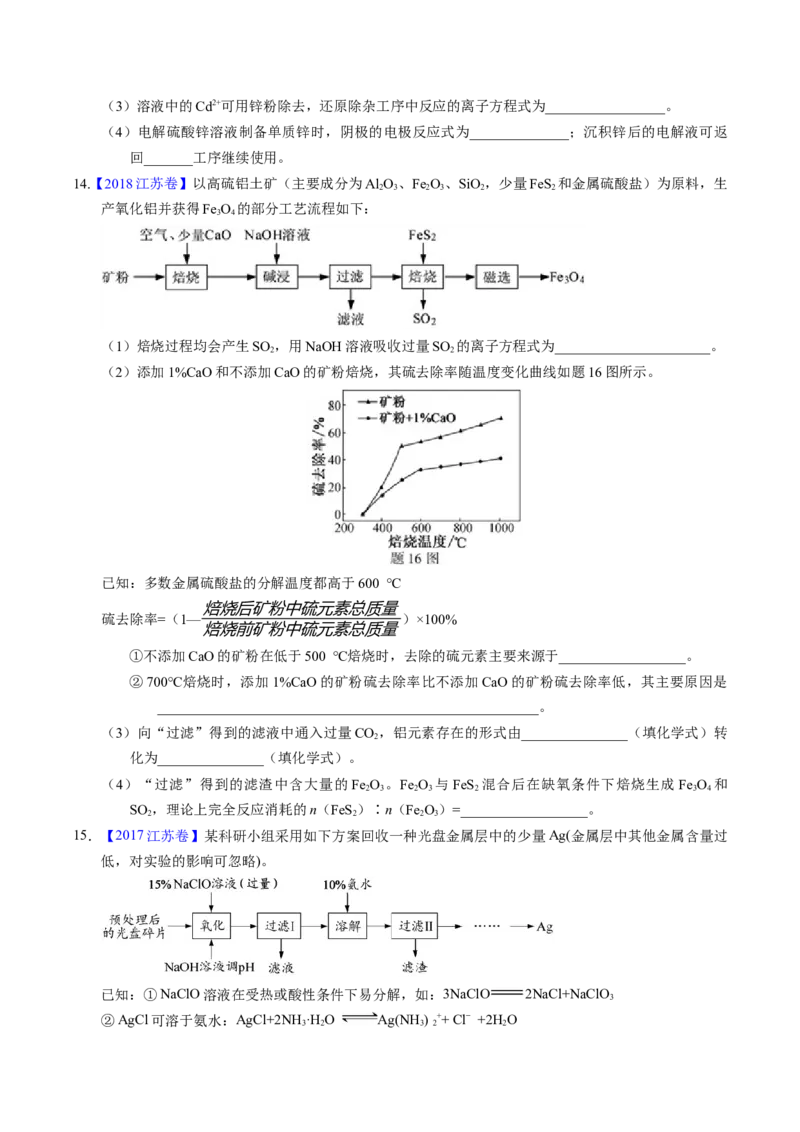 专题96工艺流程&mdash;&mdash;金属元素载体（原卷卷）_近10年高考真题汇编（必刷）_十年（2014-2024）高考化学真题分项汇编（全国通用）_十年（2014-2023）高考化学真题分项汇编（全国通用）