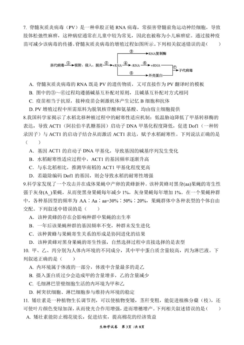 云南省曲靖市第一中学2025-2026学年高三上学期教学质量检测四生物学试题(1)_2026年1月_260104云南省曲靖市第一中学2025-2026学年高三上学期教学质量检查四