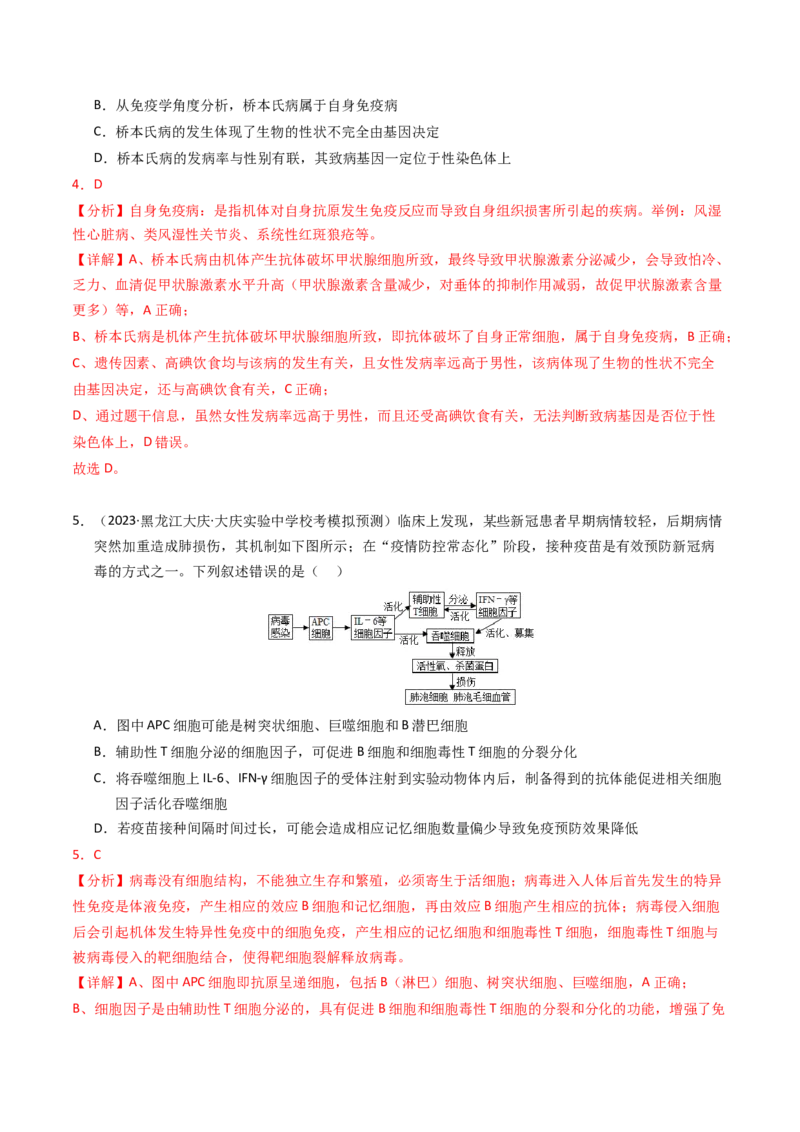 专题14免疫调节（解析卷）_近10年高考真题汇编（必刷）_十年（2014-2024）高考生物真题分项汇编（全国通用）_2023年高考真题和模拟题生物分项汇编（全国通用）