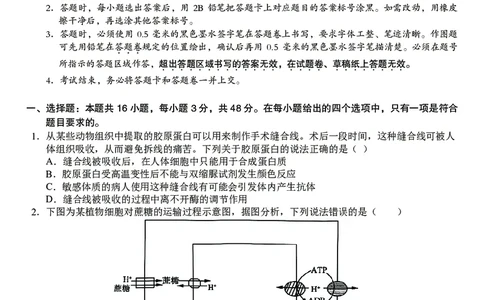 高三10月份教学质量测评生物卷_2025年10月_251028超清原版：安徽省合肥一中2026届高三10月份教学质量测评（全科）