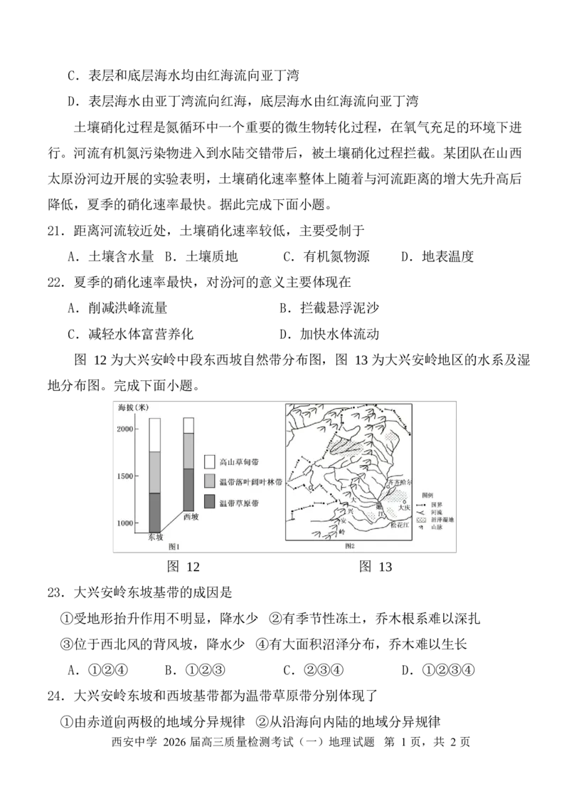 陕西省西安中学2026届高三上学期10月质量检测考试（一）地理_2025年10月_12026年试卷教辅资源等多个文件_251017陕西省西安中学2026届高三上学期10月质量检测考试（一）（全科）