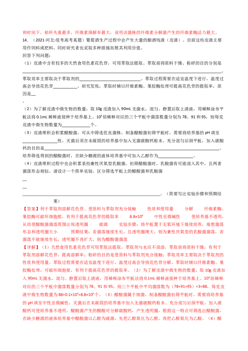 专题23发酵工程（解析卷）_近10年高考真题汇编（必刷）_十年（2014-2024）高考生物真题分项汇编（全国通用）_十年（2014-2023）高考生物真题分项汇编（全国通用）