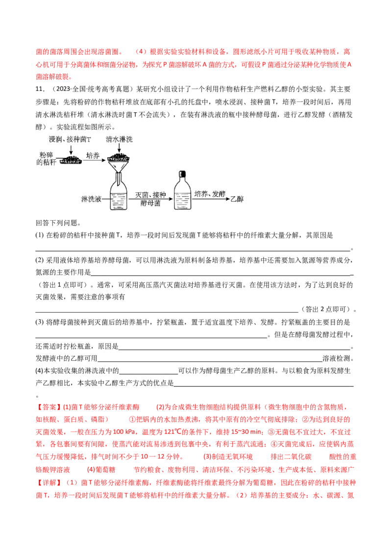 专题23发酵工程（解析卷）_近10年高考真题汇编（必刷）_十年（2014-2024）高考生物真题分项汇编（全国通用）_十年（2014-2023）高考生物真题分项汇编（全国通用）